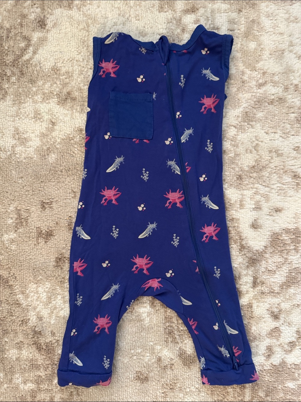 Kyte Baby Sleeveless One-Piece Romper, Navy with Pink Sea Creatures, 18-24 month